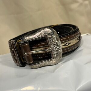 Nocona Belt Co Western Belt Womens 32 Brown Leather Southwestern Woven Excellent